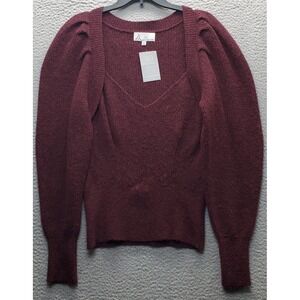 Morrow & Dean Sweater Womens‎ S Multi Knitted Ribbed Puff Sleeve V-Neck Pullover